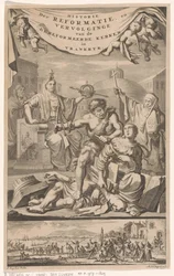 Igreja Reformada Francesa atacada por homem com flagelo Página de título para: E. Benoist, História das Igrejas Reformadas de Vrankrijk, 1696