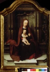 ""Madonna and Child"" (A Virgem e o Menino entronizados) Pintura de Adriaen Isenbrant (Adrien Ysenbrant, Ysenbrandt, Hysebrant) (1490-1551) Museu Pushkin do século XVI Moscou
