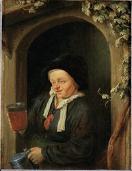Mulher à janela com jarro e copo de cerveja (pintura sobre madeira de carvalho)