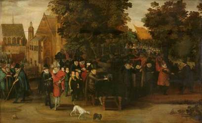 Espetáculo satírico sobre a política holandesa por volta de 1620, c.1619-1620 (óleo sobre painel)