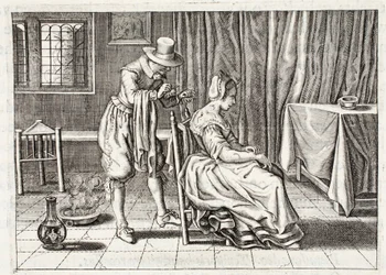 Aplicando sanguessugas, ilustração de &39;Emblema do trabalho de Zinne&39; por Johannes de Brune (1589-1658), Jan Jacobs Schipper, Amsterdã, 1661