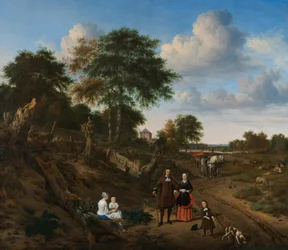 Retrato de um casal com duas crianças e uma enfermeira numa paisagem, 1667