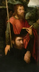 Um santo masculino com um doador
