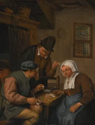 Interior com camponeses a jogar às cartas