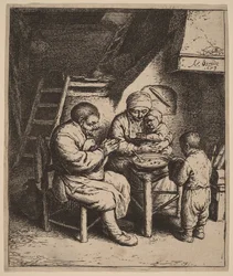 Família camponesa a rezar antes da refeição