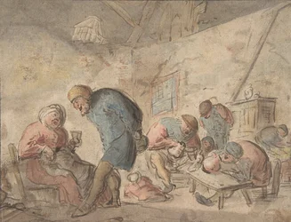 Bebendo Camponeses, verso: esboços de camponeses, 1610-85.