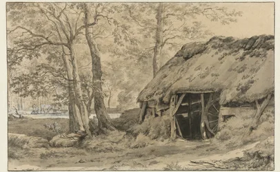 Uma cabana ou caneta de ovelhas no bosque