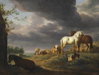 Neerlandês: Paisagem com cavalos e outros animais Paisagem com cavalos e outros animais