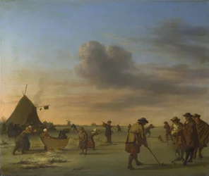 Golfistas no gelo perto de Haarlem