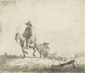 Cavaleiro e pastor com gado em uma estrada de terra, 1653