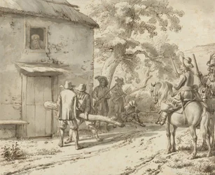 Soldados forçam uma porta, 1669 (desenho a caneta e tinta)