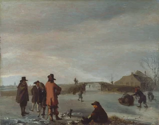 Cena de inverno com um grupo de jogadores de golfe num rio gelado, c.1654-72 (óleo sobre painel)