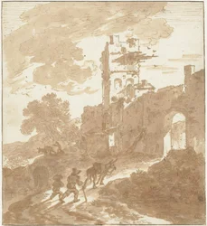 Paisagem italiana com um caminho que leva a um portão da cidade