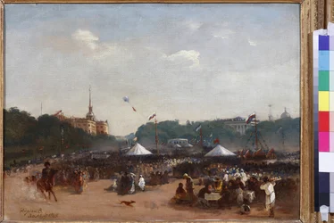 Os Balagans no Campo de Marte em São Petersburgo por Volkov, Adrian Markovich (1827-1873). Óleo sobre tela