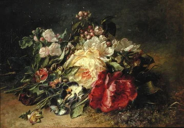 Still Life with Roses and Pansies (óleo sobre tela)
