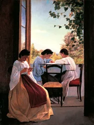 As bordadeiras de Adriano Cecioni (1836-1886), óleo sobre tela, detalhe 52x41 cm