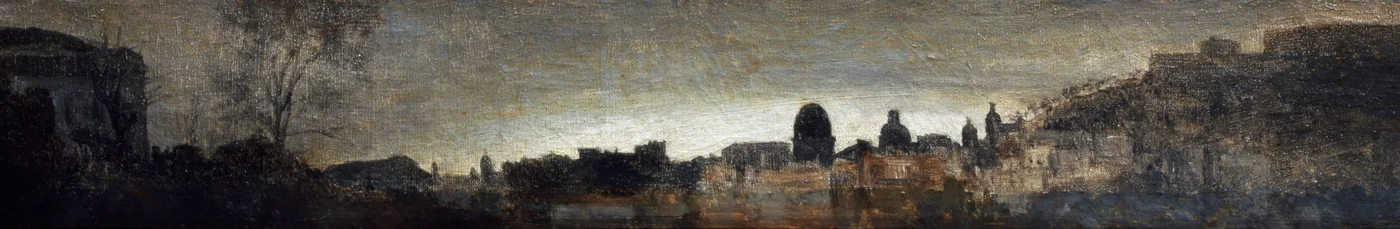 Vista de Nápoles, ca 1865, de Adriano Cecioni (1836-1886), óleo sobre painel, 9x56 cm. Itália