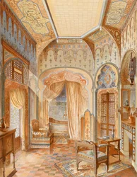 Interior de casa de banho em estilo mouro, ilustração de 