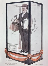 Desenho animado de Barrère sobre Herriot em Fantasio: "Edouard Herriot: o construtor "Amostra do francês que faz alguma coisa".