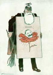 Cartoon do primeiro-ministro grego Stephanos Skouloudis (1836-1928) Desenho de Adrien Barrere (1874-1931) em Fantasio 01/10/1916