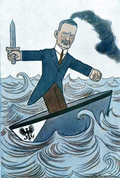 Cartoon de Wilhelm Cuno (1876-1933), político alemão responsável pelos assuntos marítimos. Desenho de Adrien Barrere (1877-1931) de Fantasio