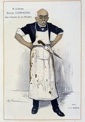 Clémenceau como açougueiro - por Barrère, em "Fantasio" a partir de 01/10/1906