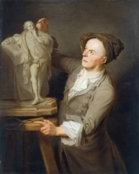 Louis-François Roubiliac (1695-1762) Modelando seu monumento a Shakespeare (óleo sobre tela)
