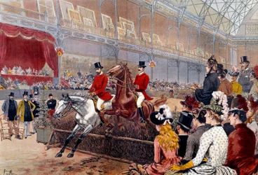 Corrida de cavalos: Litografia de saltos de sebe de Adrien Emmanuel Marie (1848-1891) Paris do século XIX, Musee Carnavalet