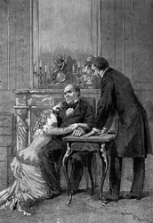 Representação Théatrale : 1er acte de "Jean Baudry" par Auguste Vacquerie (1819-1895) avec Melle Bertet (Andree), M. Barre (Bruel), Edmond Got (1822-1901) (Jean Beaudry). Paris, Comedie Francaise