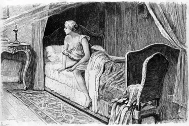 Gravura de Adrien Moreau (1843-1906) ilustrando "Candide" de François Marie Arouet dit Voltaire (1694-1778).
