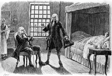 Gravura de Adrien Moreau (1843-1906) ilustrando "Candide" de François Marie Arouet dit Voltaire (1694-1778).