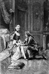 Gravura de Adrien Moreau (1843-1906) ilustrando "Candide" de François Marie Arouet dit Voltaire (1694-1778).