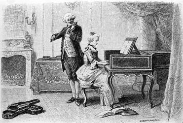 Gravura de Adrien Moreau (1843-1906) ilustrando "Candide" de François Marie Arouet dit Voltaire (1694-1778).