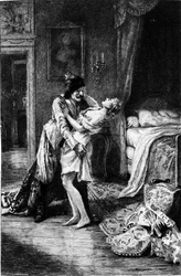 Gravura de Adrien Moreau (1843-1906) ilustrando "Candide" de François Marie Arouet dit Voltaire (1694-1778).