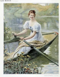 Mulher a fazer um barco no Sena - doente. por Adrien Moreau, c. 1900
