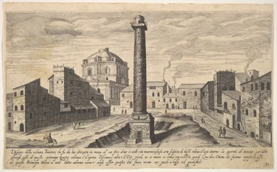 Ilustração 31: vista da coluna de Trajano, mostrada com seu pedestal escavado na terra, su ..., 1606.