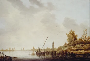 Uma cena do rio com moinhos de vento distantes, c.1640-42