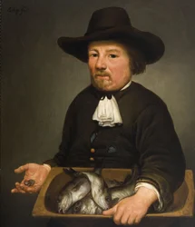 Homem com o Balde de Peixe - Cuyp, Aelbert (1620-1691) - Óleo sobre madeira - 40x34 - Museu Dordrechts