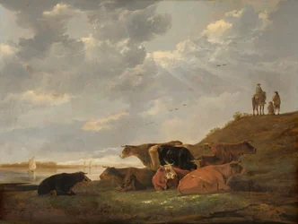 Paisagem fluvial com vacas