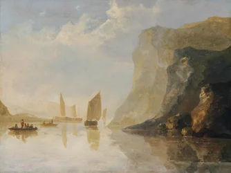 Paisagem fluvial com barcos