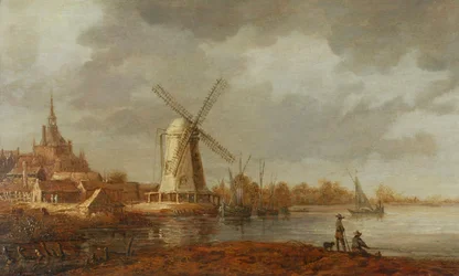 Cena fluvial com vista para Dordrecht (óleo sobre painel)