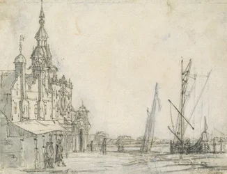 Vista do Groothoofdspoort do nordeste, Dordrecht, 1618 (giz no papel)