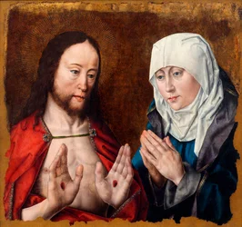 Cristo mostrando a sua mãe as feridas nas unhas em suas mãos, c. 1490