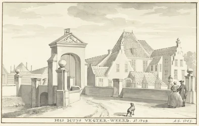 O havezathe Vechterweerd perto de Zwolle em 1729 Het HUYS VEGTER-WEERD Ao 1729 (título no objeto)