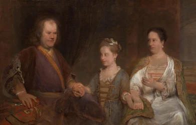 Hermanus Boerhaave (1668-1738), professor de medicina na Universidade de Leiden, com sua esposa Maria Drolenvaux (1686-1746) e sua filha Johanna Maria (1712-91)
