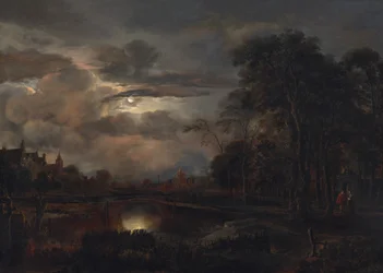 Paisagem enluarada com ponte
