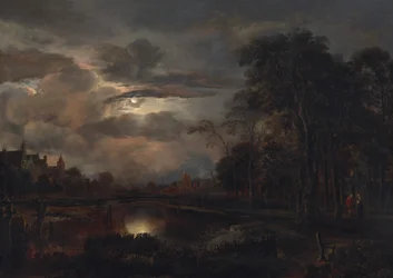 Paisagem enluarada com ponte, provavelmente 16481650.