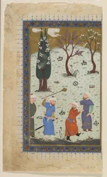 Um príncipe entronizado cercado por atendentes, 1425-30