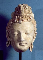 Cabeça, de, um, sorrindo, buddha, Greco-budista, estilo, de, Hadda, 1-4th, século, (stucco)