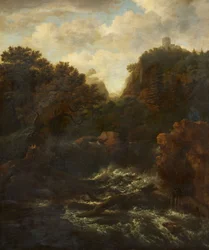 Paisagem de montanha com queda de água